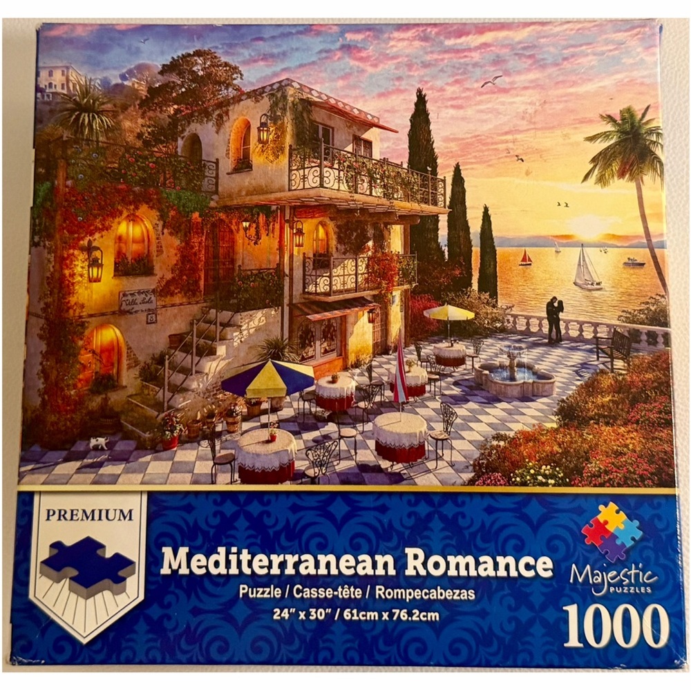 Mediterranean Romance 1000 Piece Puzzle COMPLETE Scenic Sunset Villa Italy Coast